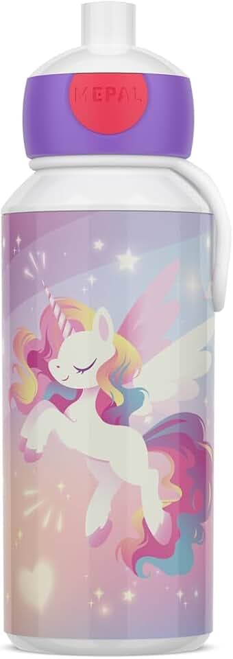 Mepal - Trinkflasche Pop-up Campus - Wasserflasche - Auslaufsichere Flasche für die Schule - Wiederverwendbar - BPA-frei & Spülmaschinenfest - 400 ml - Unicorn Glow