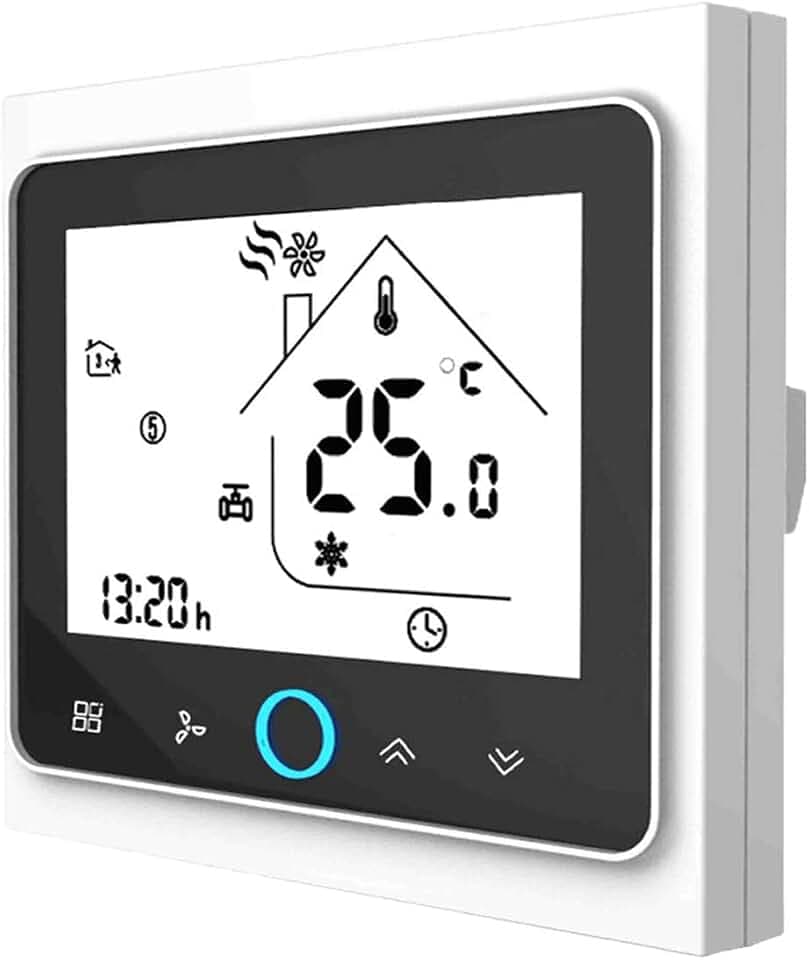 Thermostat WiFi für Gaskessel, intelligentes Thermostat LCD-Display (TN Display) Touch-Button mit Hintergrundbeleuchtung programmierbar mit Alexa und Telefon APP-weiß/schwarz