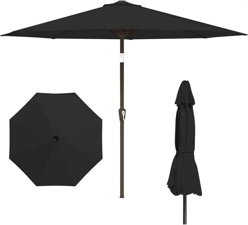11FT Patio Umbrella, Outdoor Umbrella with with 8 Sturdy Fiberglass Ribs,Market Table Umbrella with Push Button Tilt and Crank,Suit for Backyard,Garden,Pool,Deck