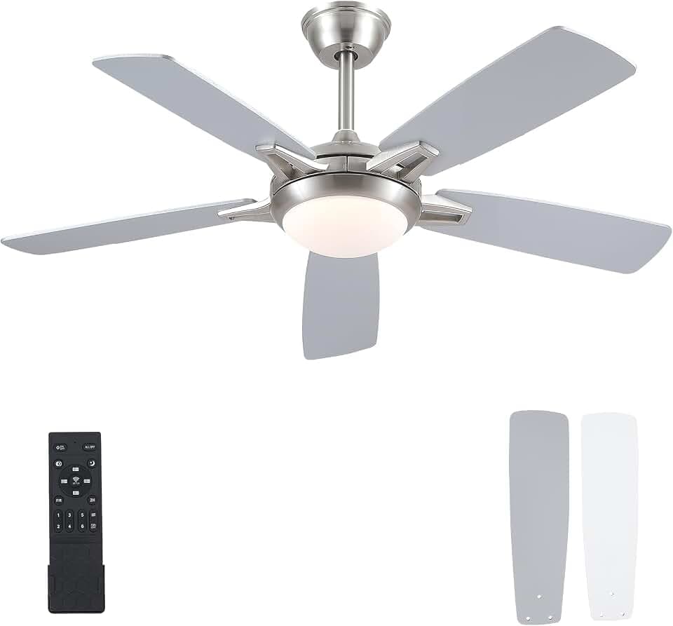 Kviflon 52 Inch Ceiling Fans with Lights and Remote Indoor Outdoor Nickel