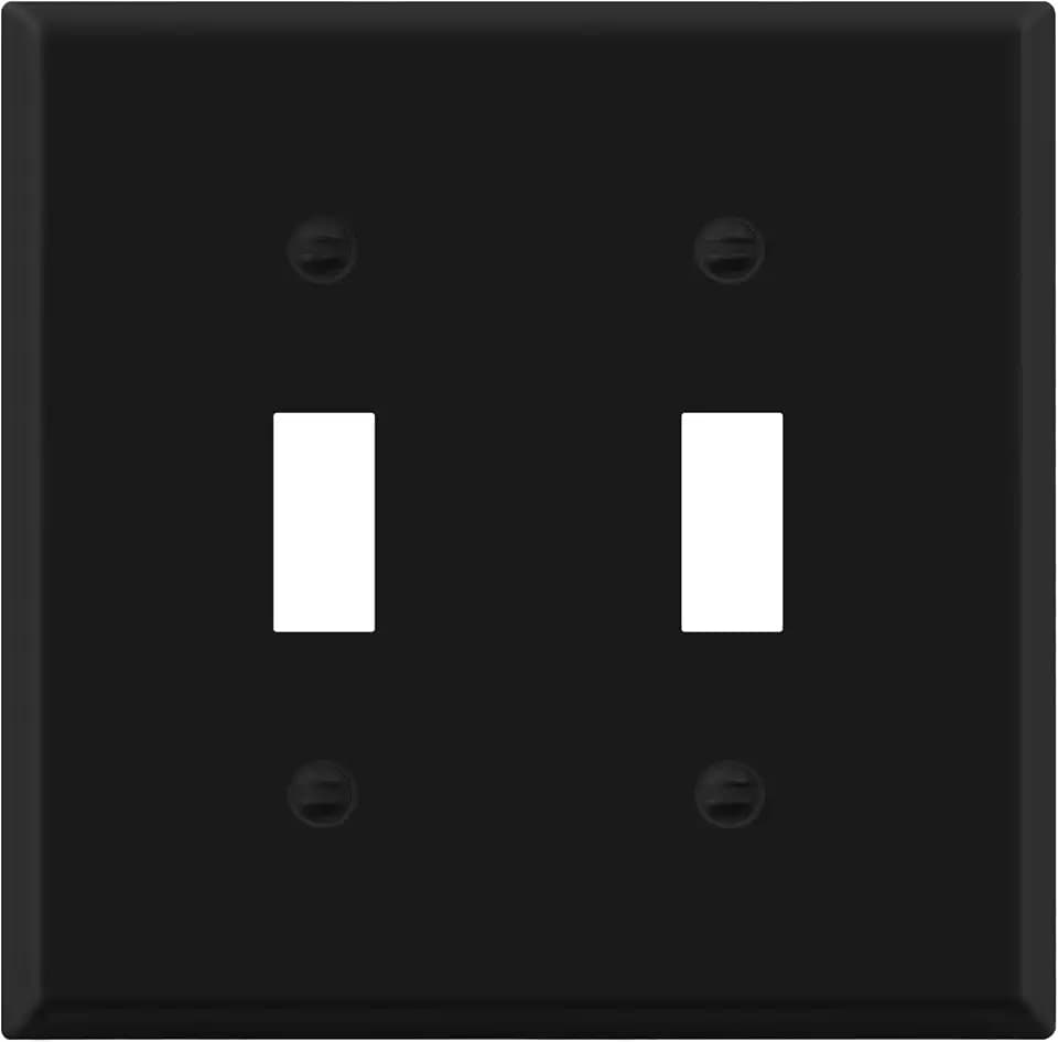 ENERLITES Double Toggle Light Switch Metal Cover Plate, 2-Gang Black Matte
