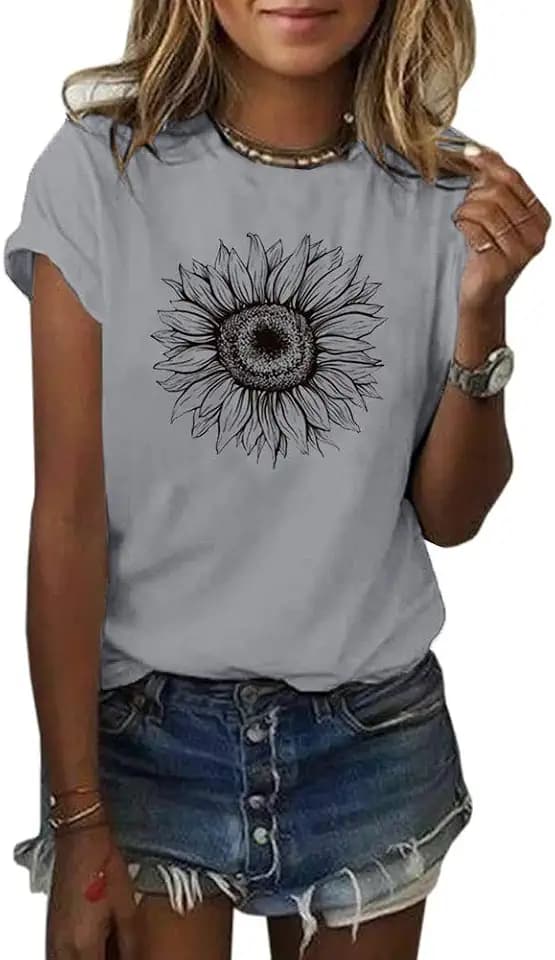 Cicy Bell Women's Summer Tshirts Short Sleeve Sunflower Graphic Loose Tops