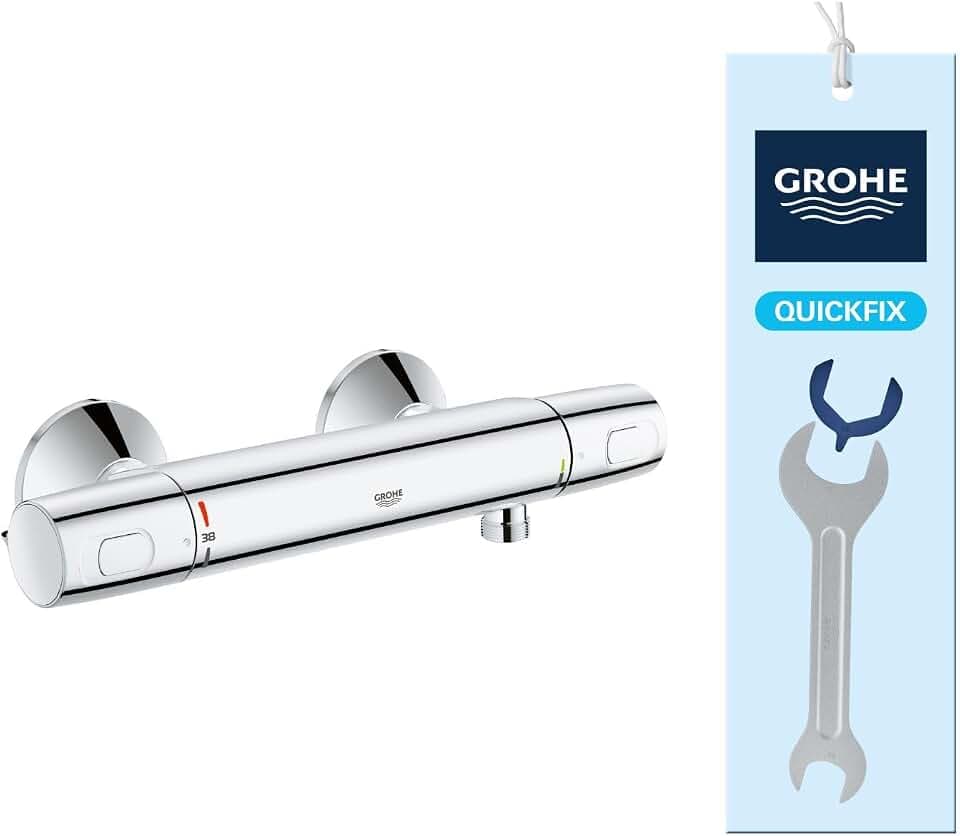 GROHE Precision Trend, Duscharmatur wassersparend (Thermostat für stets konstante Temperatur, Mischbatterie mit kühler Oberfläche, Sicherheitssperre bei 38°C, mit Metallgriffen), chrom, 34229002