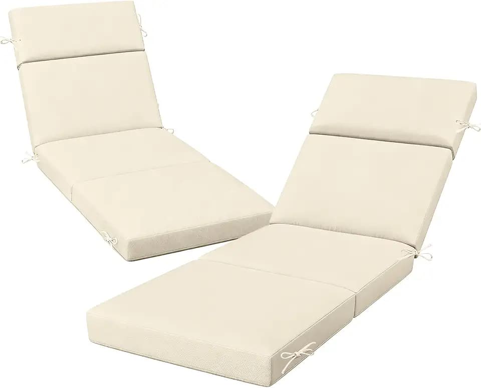 2 Pack Beige Outdoor Chaise Lounge Cushions, 72x21x3 in