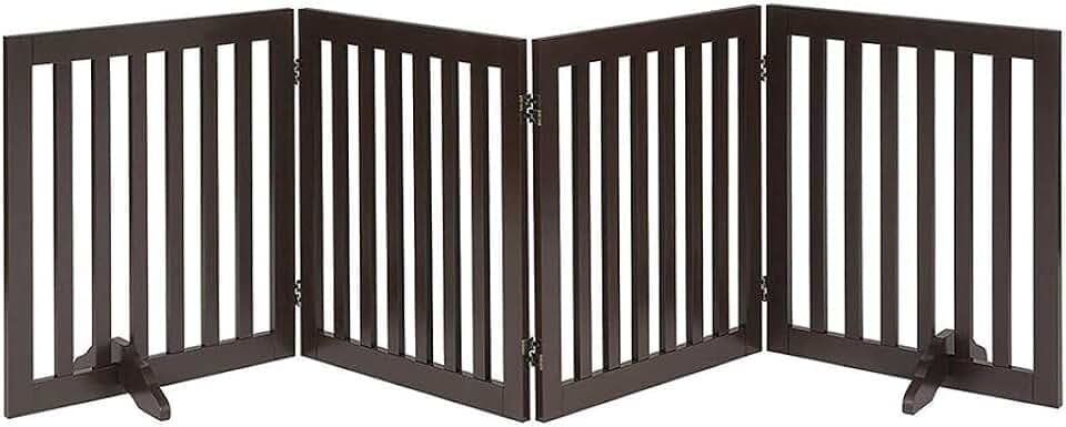 unipaws Freistehendes Absperrgitter Hund, Treppenschutzgitter ohne Bohren, Holz Kindergitter Klappbar，Türgitter Hunde Kaminschutzgitter mit Füßen, Dunkelbraun (4 Elemente, 61 cm hoch)