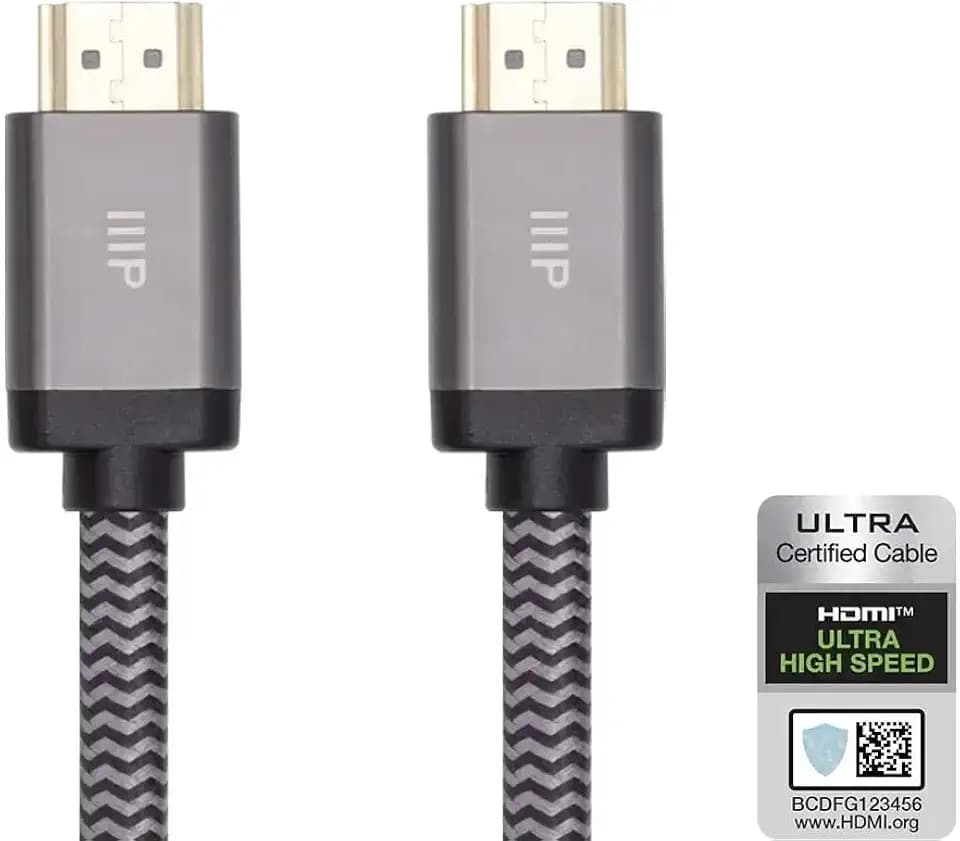 Monoprice 8K Certified Braided Ultra High Speed HDMI 2.1 Cable - 8K@60Hz, 48Gbps, CL2 Rated, 24AWG, 25 Feet, Black