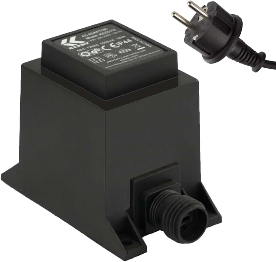 Netzteil 12 Watt IP44, LED-Trafo, Transformator 230V auf 12V, Netzkabel 2-Pin-Stecker, Netzstecker 2 Polig, 12V Adapter, Netzteil-Adapter, Netzgerät, Netzadapter, Niederspannung für LED-Lichterketten