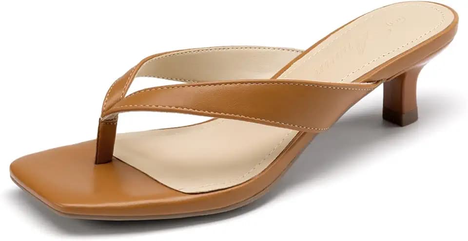 Athlefit Women's Kitten Heels Square Toe Slip On Flip Flops Low Thong Heels