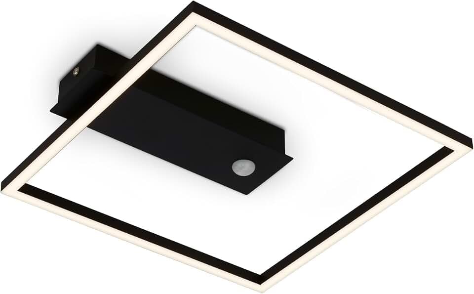 BRILONER - LED Deckenlampe Frame, LED Deckenleuchte mit warmweißer Lichtfarbe, Lampe mit Sensor, Wohnzimmerlampe, Schlafzimmerlampe, 320x300x50 mm (LxBxH), Schwarz