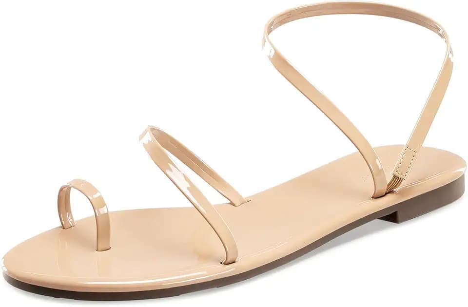 Strappy Greek Flat Sandals for Women Dressy Beach Slip-On Shoes | Unique Strap Design, Non-Slip Sole, Pearlized Leather Upper, Dressy Strappy Sandals for Casual, Beach, Everyday Wear
