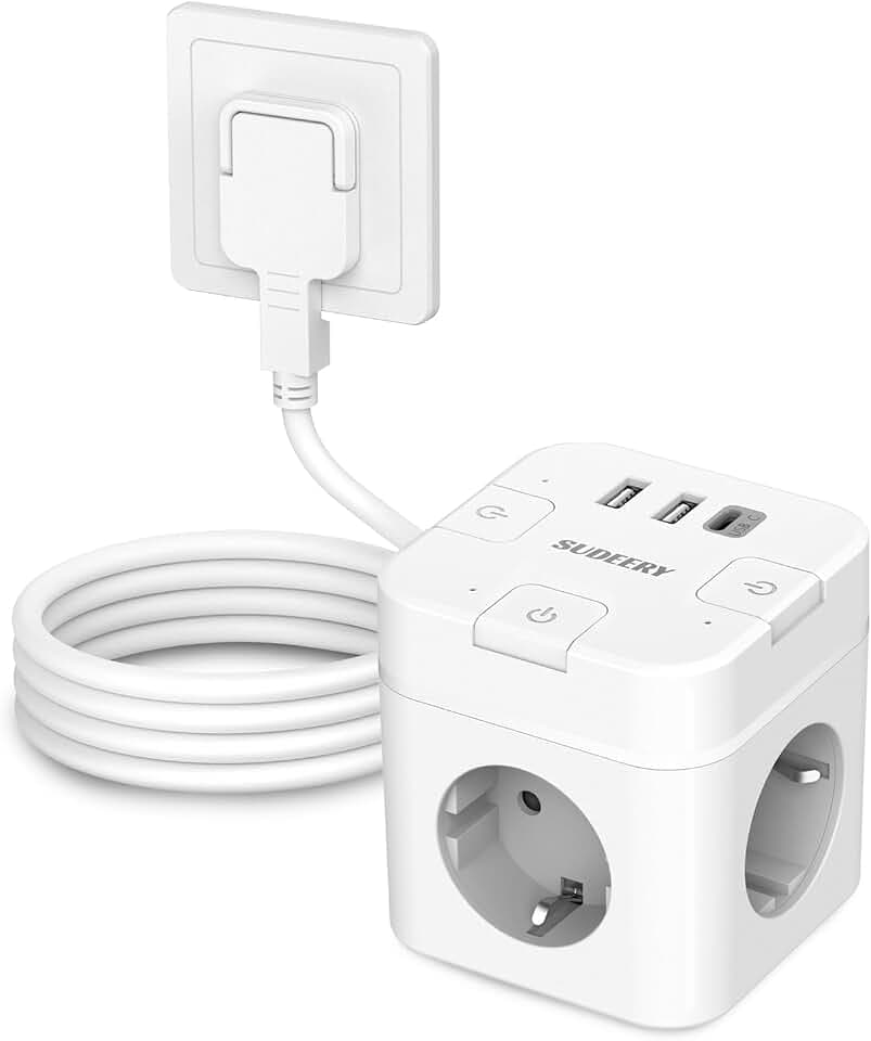 3 Fach Steckdosenwürfel mit USB C, Weiß
