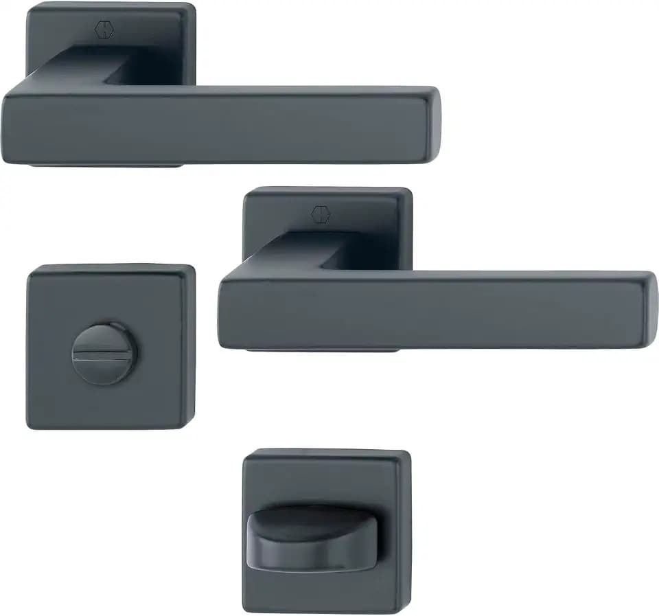 Hoppe Drückergarnitur Austin 2x Türklinke auf Rosette WC, TS 37-42 mm, Alu schwarz