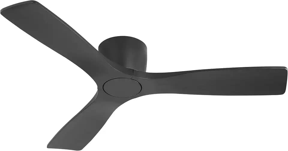 LEDLUX 48 Inch Ceiling Fan without Light, Flush Mount Low Profile Fan with 3 Solid Wood Blades, Quiet Reversible DC Motor, 6 Speed Remote Control, for Indoor Outdoor Bedroom Patio Black