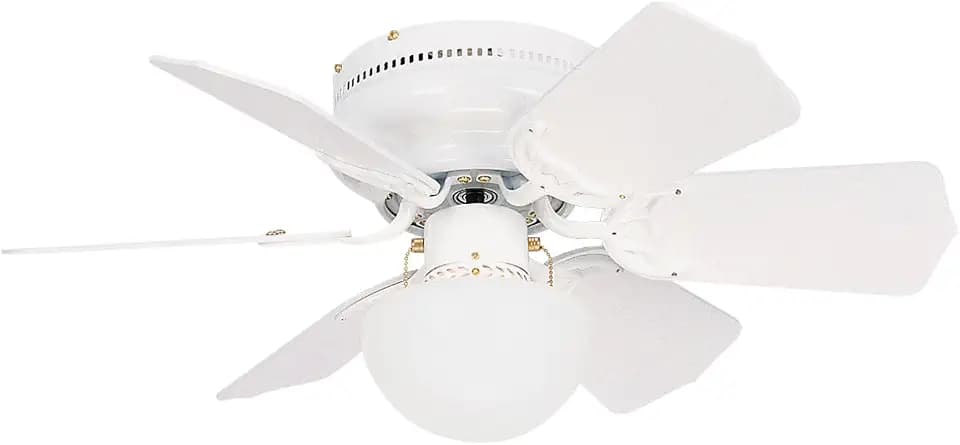 Litex BRC30WW6L Vortex 30-Inch Ceiling Fan with Six Reversible White/Whitewash Blades and Single Light kit with Opal Mushroom Glass