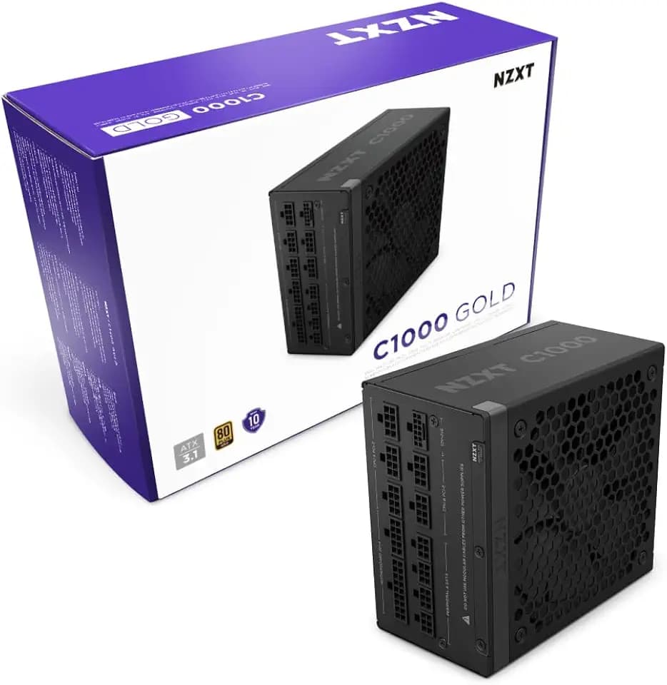 NZXT C1000 Gold ATX 3.1 - Fully Modular Low-Noise PC Gaming Power Supply - 1000 Watts - 80 Plus Gold - 12V-2x6 Connector - Zero Fan Mode - 100% Japanese Capacitors - Black