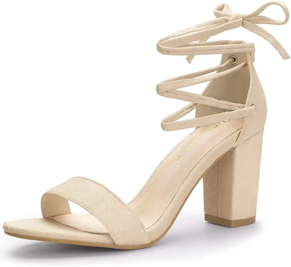 Allegra K Women Chunky Strappy Lace Up Heels Open Toe Sandal