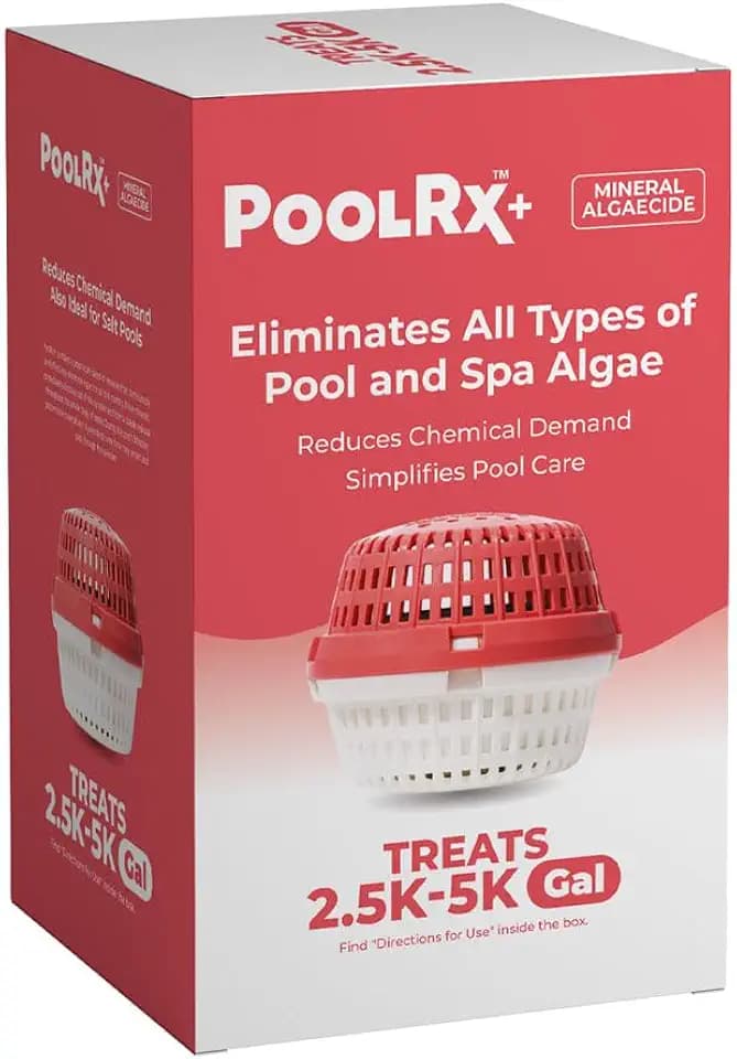 PoolRx+ Mineral Algaecide Unit, up to 6-Month Algae Control, for 2.5K-5K gallons, Red & White, New Formula with Silver.