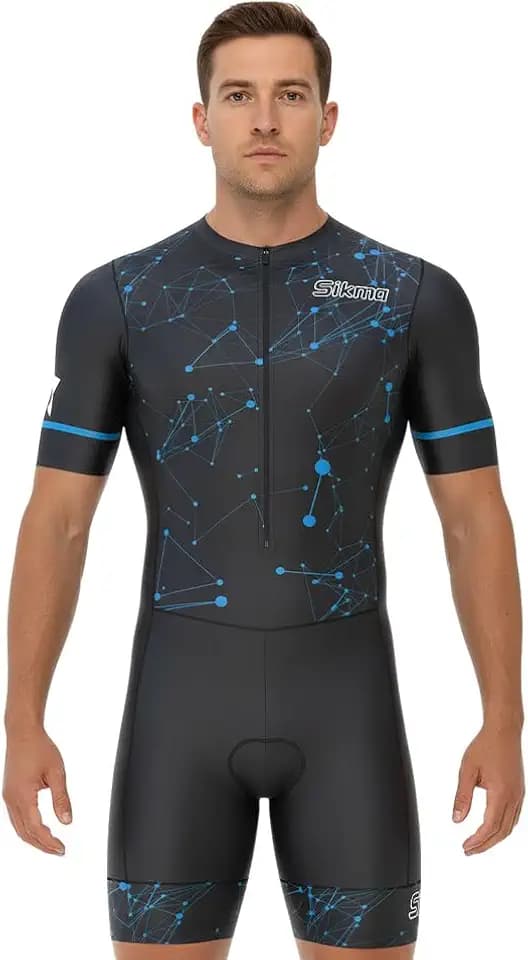 Herren Fahrrad-Skinsuit Gel gepolstert Einteiler Trisuit Bike Top kurzes Sublimiertes Design