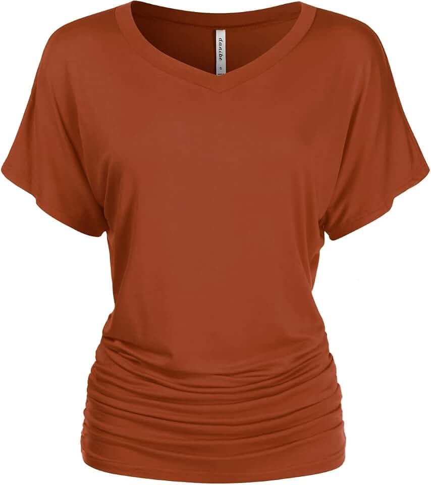 Women's Short Sleeve V-Neck Casual Dolman Top with Side Shirring (S-XXL)