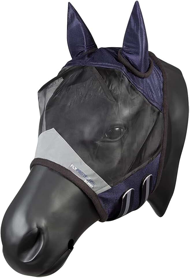 PFIFF 102943 Fliegenmaske mit UV Schutz, Pferde Fliegenschutz, Cob, Dunkelblau