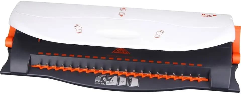 Peach All in one Plastikbindegerät - bis A3 quer - bindet 50 Blatt - 4 Blatt Stanzkapazität - geeignet für alle marktüblichen Binderücken - inkl. 15-teiligem Starterset - PB200-09