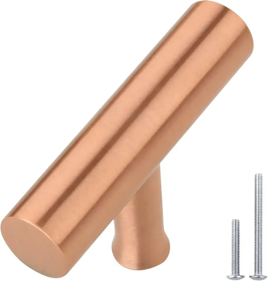 Copper Kitchen T Bar Cabinet Pull 100% Solid Brass Drawer Knob(10-pack)