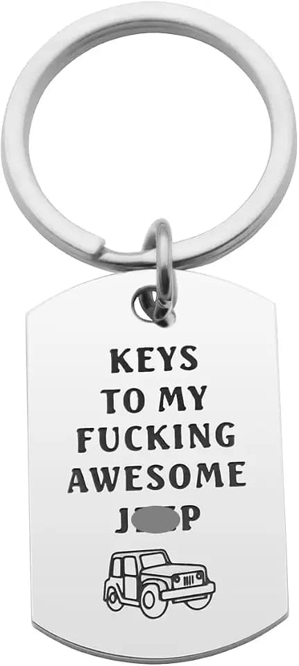 Car Lover Keychain Gift Stainless Steel Dog Tag Keyring Wrangler Accessories Gift for Car Lover (Keys to my awesome Jp Keychain)