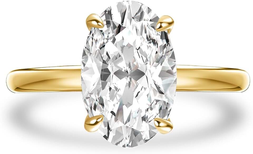 Effinny 925 Silver Solitaire 2/3 Carat Oval Moissanite Engagement Ring