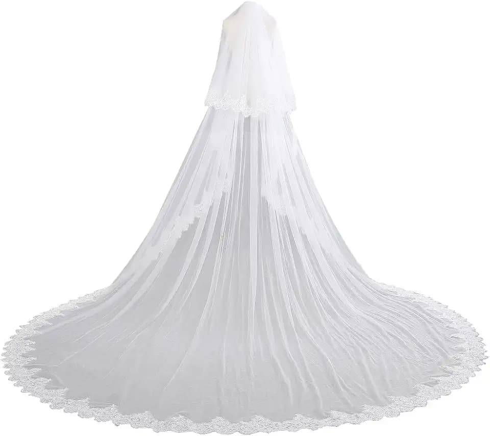 EllieHouse Women's 2 Tier Royal Length Lace Wedding Bridal Veil With Comb L01