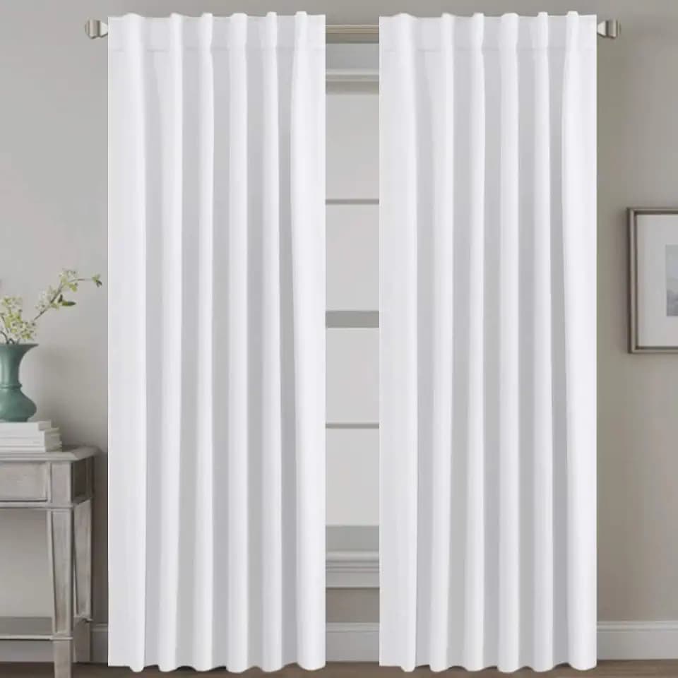 H.VERSAILTEX White Curtains Thermal Insulated Window Treatment Panels Room Darkening Privacy Assured Drapes for Living Room Back Tab/Rod Pocket Bedroom Draperies, 52 x 84 Inch, 2 Panels