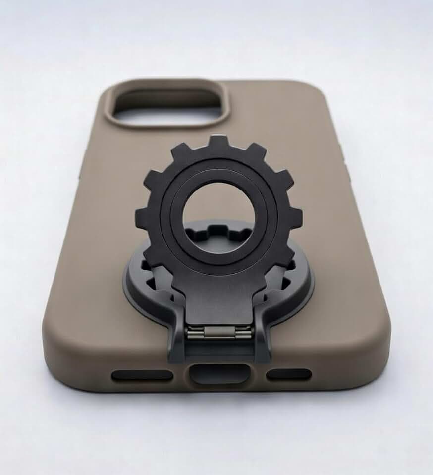 PCF iPhone15 Pro Max - Grip Case with Built-in Finger Loop & Multi-Angle Stand – Slim Protective Phone Case, Ergonomic Finger-Slide Grip, Secure Hold & Hands-Free Viewing (Taupe)
