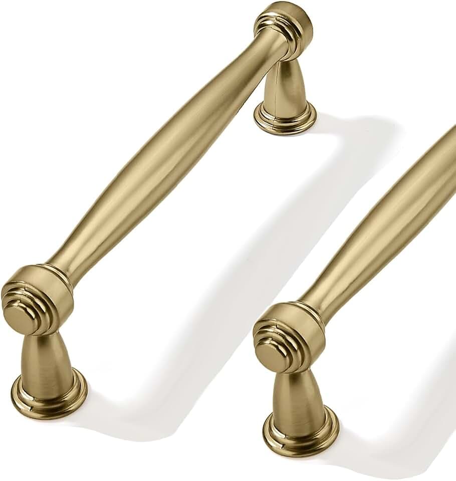 10 Pack 3-1/2inch(89mm) Center to Center Brushed Brass Cabinet Pulls Satin Brass Handles for Cabinets Cupboard Solid Heavy Duty Drawer Handles Dressers Kitchens bedrooms