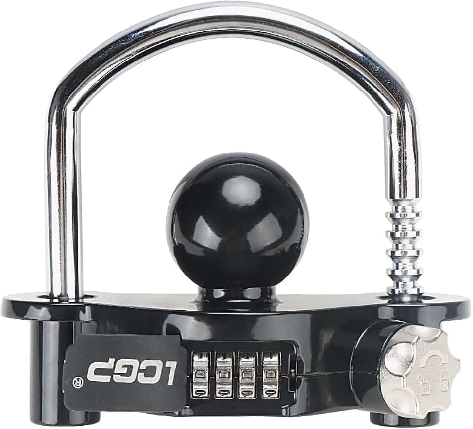 LCGP Black Trailer Hitch Lock with Combination Lock, Fits 1-7/8,2 and 2-5/16 Inch Couplers,Adjustable Storage Security, Heavy-Duty Steel