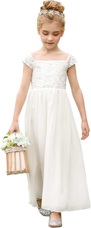 PLWEDDING Chiffon A-Linie Blumenmädchen Kleid Erstkommunion Kleider Kinder Geburtstag Hochzeit Partykleider