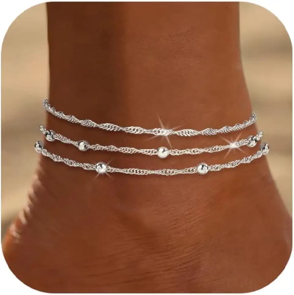 2 Pcs Gold Plated Anklets for Women Non Tarnish, Ankle Bracelets