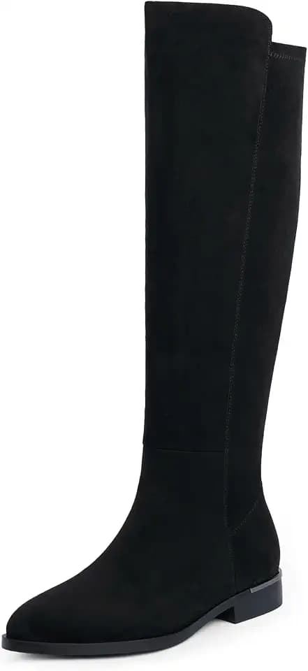 Modatope Rounded Toe Flat Stretchy Dress Knee High Boots Side Zipper