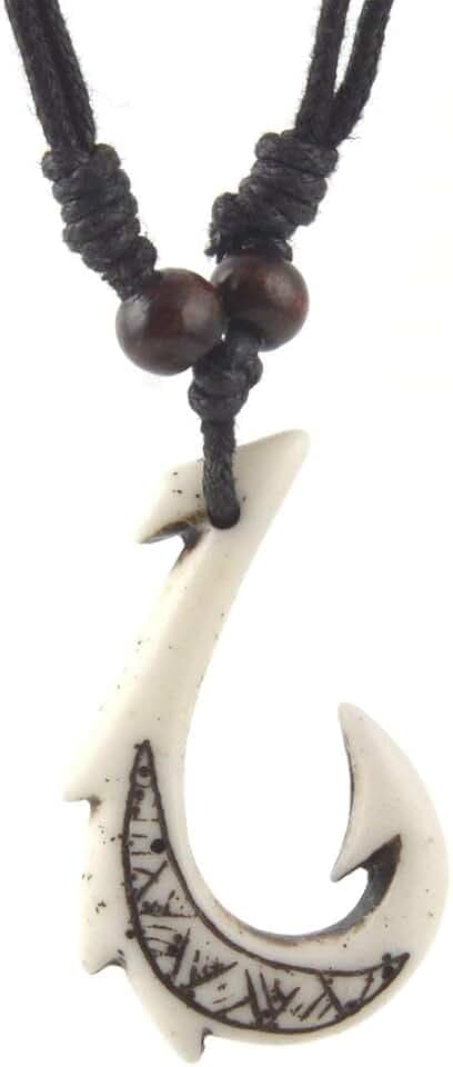 HZMAN Hawaiian White Fish Hook Anhänger Hanf Schnur Kette - Maori Tribal Halskette Schmuck Geschenk
