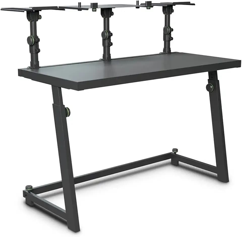 Gravity FDJT 01 - DJ-Tisch mit flexibler Lautsprecher und Laptop Ablage, höhenverstellbar bis 109 cm, schwarz