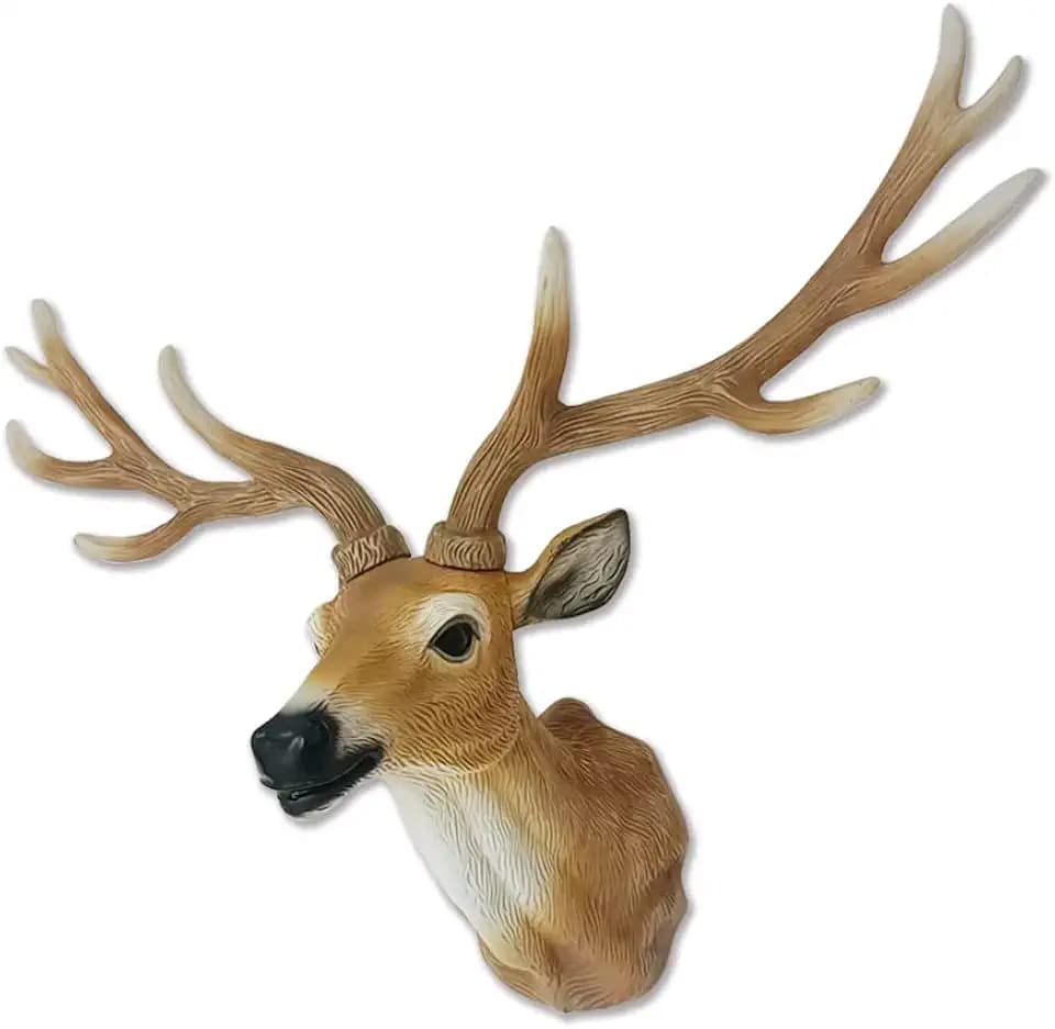 Hirschkopf-Wanddekoration, 50,8 cm, realistisches braunes Hirschgeweih, Wandskulptur, Kunst-Taxidermie, Kunstharz, Tierkopf-Wandhalterung