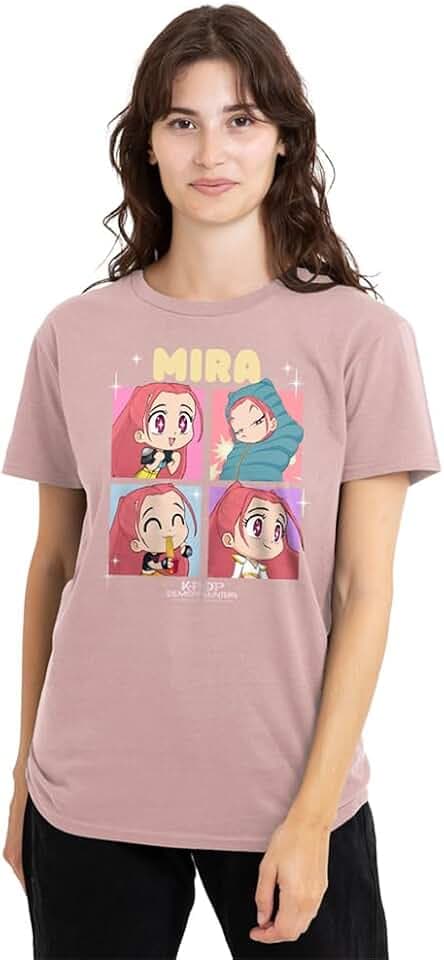 KPop Demon Hunters Damen Kpop Demon Hunters Huntrix Mira Chibi Boxes Ladies T Shirt, Pink T-Shirt (1er Pack)