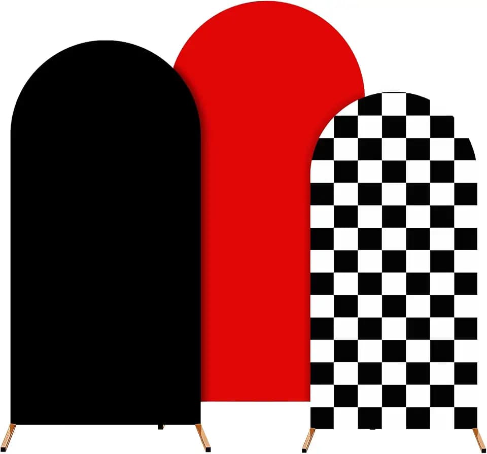 Arch Backdrop Cover Set of 3 (4/5/6FT) Monster Truck Birthday Party Decorations Cars Racing Themed Arch Cover Spandex Fitted Covers for Kid Boys Let's Go Racing Party Supplies