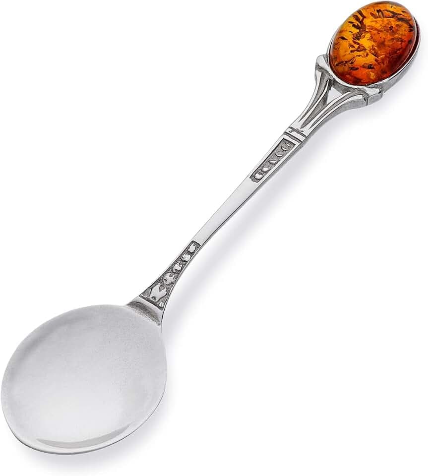 Kleine Löffel für einen Jungen oder Mädchen, Sterling Silber Oxidiert, Silberner Patras Löffel mit Bernstein, Geschenk zur Taufe, Geburtstag