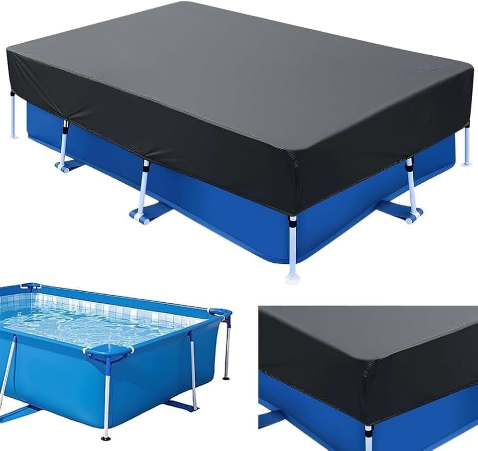 Schwimmbadabdeckung für Rechteckige, 220 x 150 cm Solarplane Poolabdeckung Poolabdeckung Rechteckig, Abdeckplane Pool mit Schnüre für Rectangular Frame Pool Winddicht Staub Regendicht Langlebig