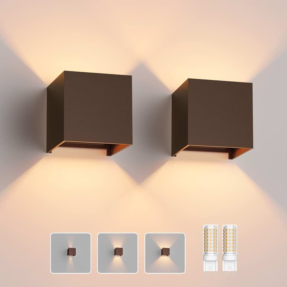 Klighten 2 Stücke Aussenlampe mit Austauschbarer G9 Lampe 3000K, Bronze | Wasserdicht IP54, Wandleuchte Innen/Aussen, Einstellbarer Lichtstrahl, Aluminium Außenwandleuchten für Garten, Wohnzimmer