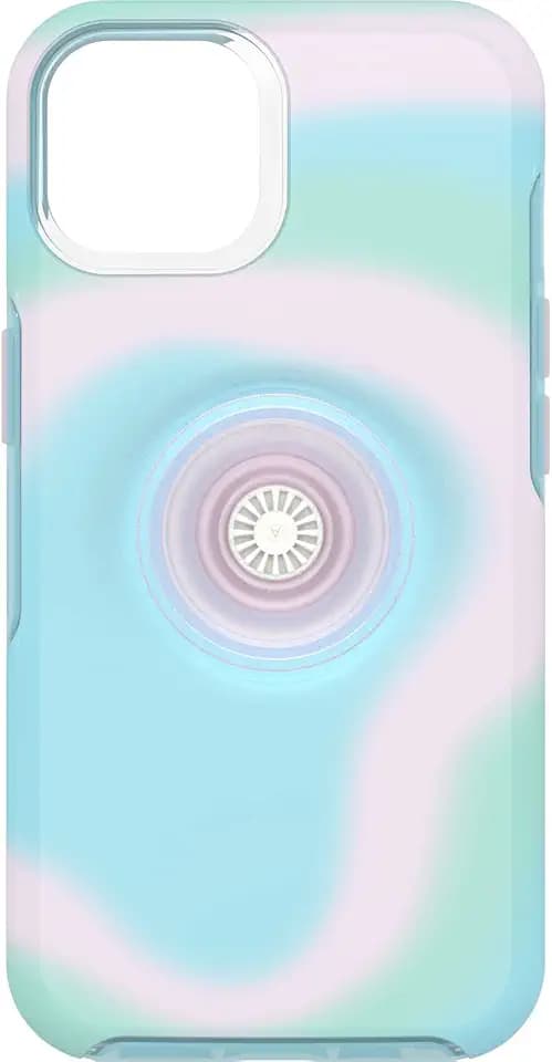 OtterBox iPhone 14 & iPhone 13 Otter + Pop Symmetry Series Clear Case - Glowing Aura (Pink), Integrated PopSockets PopGrip, Slim, Pocket-Friendly, Raised Edges Protect Camera & Screen