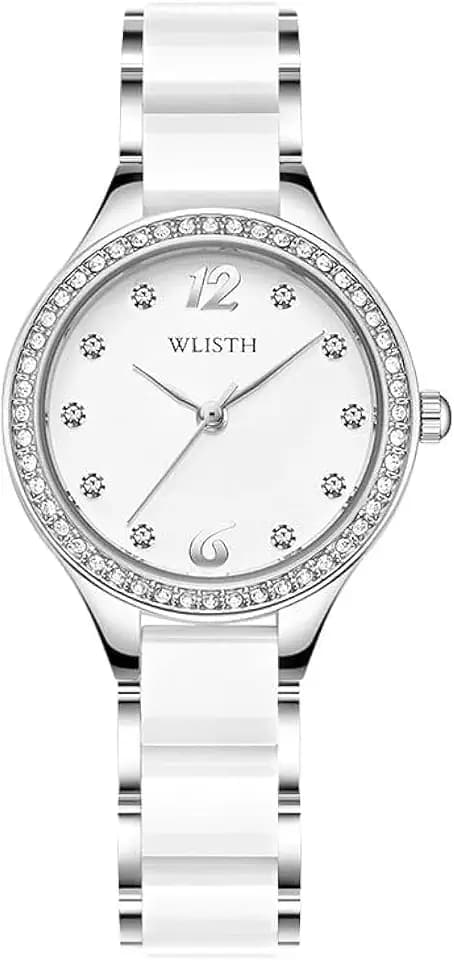 FANMIS Women's Ceramic Bracelet Watch Rhinestone Quartz Silver Dress Watch