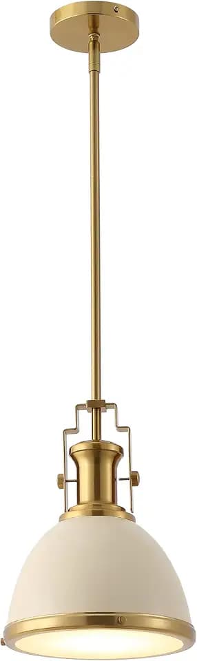 JONATHAN Y Homer Industrial Dome Pendant 10", Almond/Brass Gold