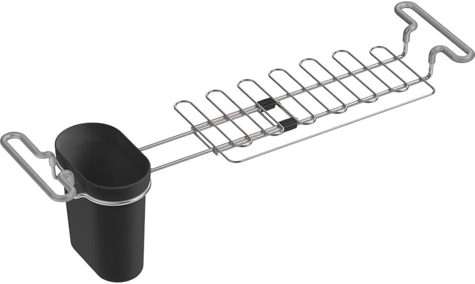 Kohler K-5473-CHR Multi-Purpose Over-The-Sink Drying Rack, Caddy with Kitchen Towel Bar Holder, Soaking Cup. Expandable 14.6" to 17.6", 17.625 x 5 x 5.25, Charcoal