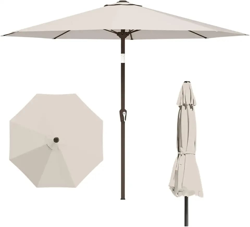 11FT Patio Umbrella, Outdoor Umbrella with with 8 Sturdy Fiberglass Ribs,Market Table Umbrella with Push Button Tilt and Crank,Suit for Backyard,Garden,Pool,Deck