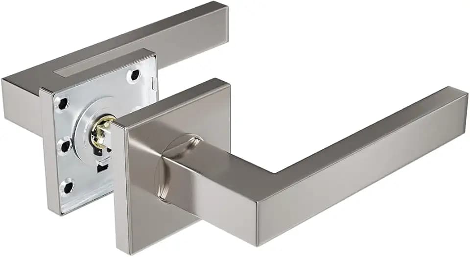 Amig - Türgriff-Set | Silber Farbe | Elegantes und Einfaches Design | Einfach zu Installieren, Schrauben Inklusive | Edelstahl | Quadratische Rosette 54 x 54 mm